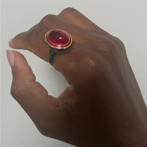 Vintage Style Enamel Flower Ruby Ring - Picture 4 of 5